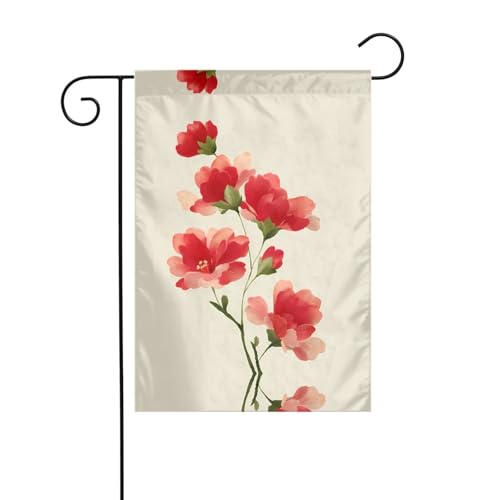 Schöne rote Blumen Gartenflagge 30,5 x 45,7 cm – lebendige, doppelseitige Outdoor-Flagge für Höfe, Gärten, Terrassen und Rasen von RTCVXZDSA