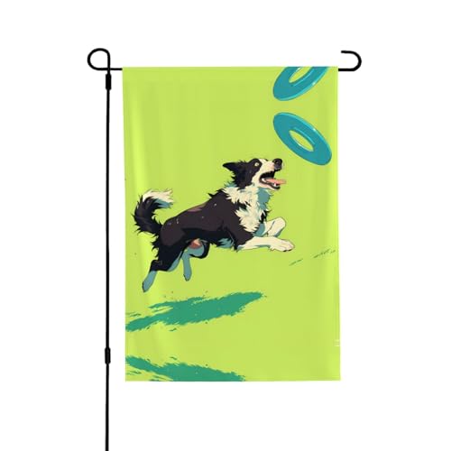 The Dog That Picks Up Frisbees Vibrant All-Over-Print Flagge – wetterfestes Polyester, perfekt für Terrasse, Hof oder Garten Dekoration von RTCVXZDSA