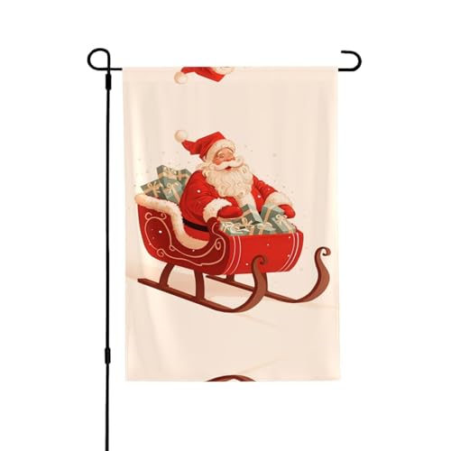 Weihnachtsmann und Schlitten mit lebendigem Allover-Druck, wetterfestes Polyester, perfekt für Terrasse, Hof oder Gartendekoration von RTCVXZDSA