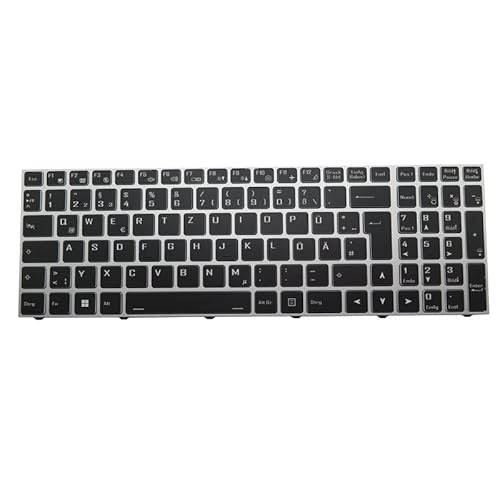 Laptop Tastatur ohne Hintergrundbeleuchtung für CLEVO PB70 PB70DDS PB70DF1 PB70DF2 PB70ED PB70ED-G PB70EF PB70EF-G PB70RC PB70RD PB70RF PB71ED-G PB71EF-E PB71RC PB71RD PB71RF Deutscher GR Silberrahmen von RTDPART