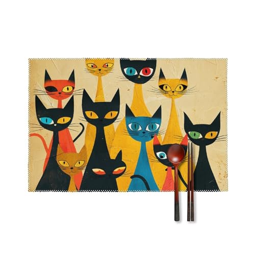 A Group of Cats Platzsets Set mit 6 hitzebeständigen Tischsets für Küche Esstisch Waschbar Leicht zu reinigen Tischmatten Langlebig Rutschfeste Essmatte für Party Outdoor Dekoration A Group of Cats Platzsets Set mit 6 hitzebeständigen Tischsets für Küche Esstisch Waschbar Leicht zu reinigen Tischmatten Langlebig Rutschfeste Essmatte für Party Outdoor Dekoration von RTFGHJS
