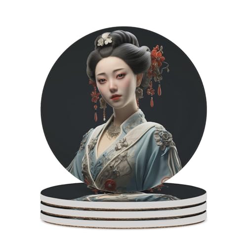 Asiatische klassische Frauen-Untersetzer, 4er-Set, Keramik-Untersetzer für Getränke, saugfähige Tassenmatte mit Korkboden für Tischschutz, Couchtischdekoration, Heimdekoration Asiatische klassische Frauen-Untersetzer, 4er-Set, Keramik-Untersetzer für Getränke, saugfähige Tassenmatte mit Korkboden für Tischschutz, Couchtischdekoration, Heimdekoration von RTFGHJS