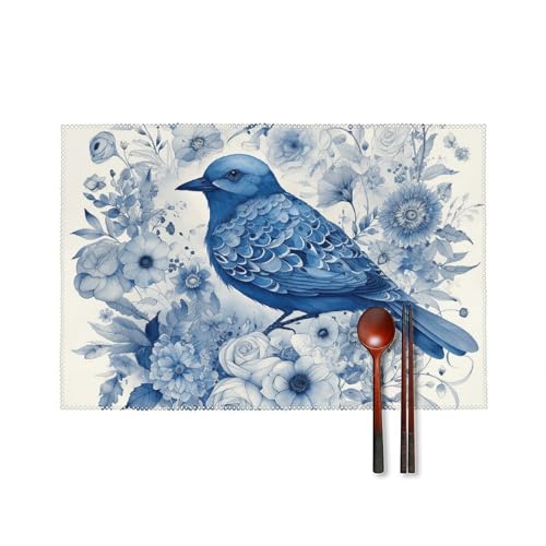Bluebird und Blumen Tischsets Set mit 6 hitzebeständigen Tischsets für Küche Esstisch Waschbar Leicht zu reinigen Tischmatten Langlebig Rutschfeste Essmatte für Party Outdoor Dekoration Bluebird und Blumen Tischsets Set mit 6 hitzebeständigen Tischsets für Küche Esstisch Waschbar Leicht zu reinigen Tischmatten Langlebig Rutschfeste Essmatte für Party Outdoor Dekoration von RTFGHJS