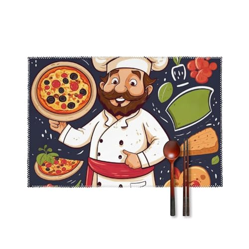 Chef Pizza Tischsets 6er Set Hitzebeständige Platzsets für Küche Esstisch Waschbar Leicht Zu Reinigen Tischmatten Langlebig Rutschfeste Essmatte für Party Outdoor Dekoration Chef Pizza Tischsets 6er Set Hitzebeständige Platzsets für Küche Esstisch Waschbar Leicht Zu Reinigen Tischmatten Langlebig Rutschfeste Essmatte für Party Outdoor Dekoration von RTFGHJS