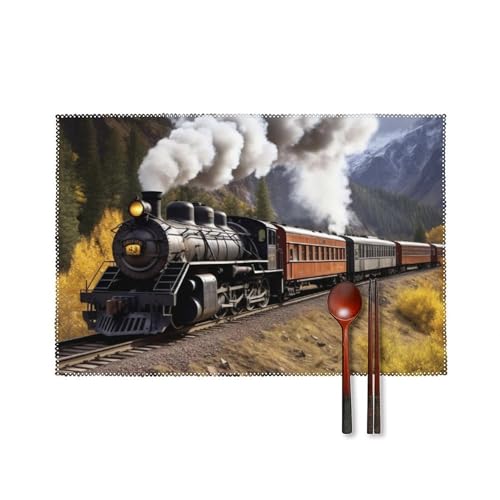 Dampflokomotive Zug Platzsets 6er Set Hitzebeständige Platzsets für Küche Esstisch Waschbar Leicht zu Reinigen Tischmatten Langlebige rutschfeste Essmatte für Party Outdoor Dekoration Dampflokomotive Zug Platzsets 6er Set Hitzebeständige Platzsets für Küche Esstisch Waschbar Leicht zu Reinigen Tischmatten Langlebige rutschfeste Essmatte für Party Outdoor Dekoration von RTFGHJS