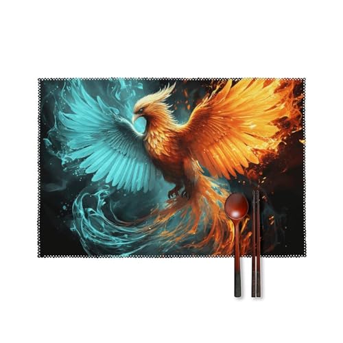 Feuer und Wasser Phoenix Platzsets 6er Set Hitzebeständige Platzsets für Küche Esstisch Abwaschbar Leicht zu reinigen Tischmatten Langlebige rutschfeste Essmatte für Party Outdoor Dekoration Feuer und Wasser Phoenix Platzsets 6er Set Hitzebeständige Platzsets für Küche Esstisch Abwaschbar Leicht zu reinigen Tischmatten Langlebige rutschfeste Essmatte für Party Outdoor Dekoration von RTFGHJS