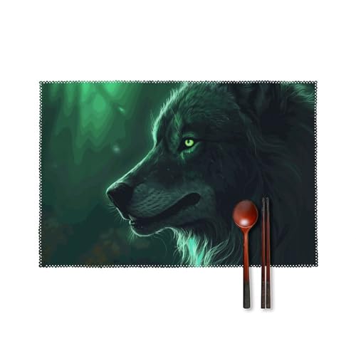 Grüner Wolf Platzsets 6er Set Hitzebeständige Platzsets für Küche Esstisch Abwaschbar Leicht zu reinigen Tischmatten Langlebige rutschfeste Essmatte für Party Outdoor Dekoration Grüner Wolf Platzsets 6er Set Hitzebeständige Platzsets für Küche Esstisch Abwaschbar Leicht zu reinigen Tischmatten Langlebige rutschfeste Essmatte für Party Outdoor Dekoration von RTFGHJS