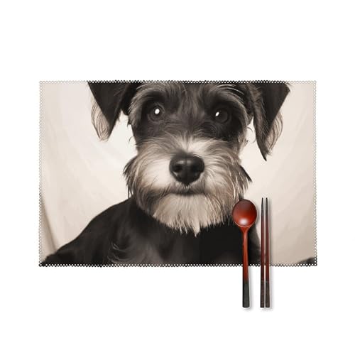 Niedliche Schnauzer Tischsets 6er Set Hitzebeständige Platzsets für Küche Esstisch Waschbar Leicht Zu Reinigen Tischmatten Langlebig Rutschfeste Essmatte für Party Outdoor Dekoration von RTFGHJS