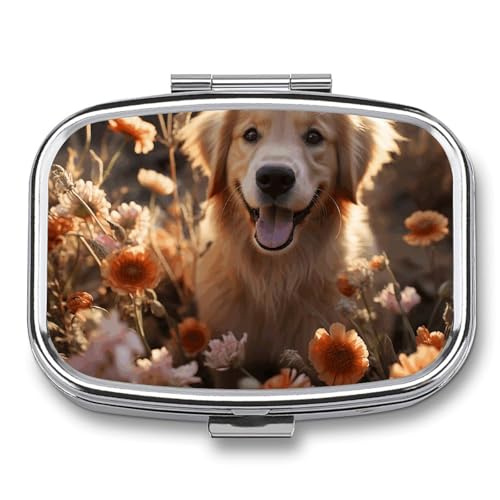 Pillen-Organizer, tragbare Pillendose, Reise-Pillendose für 7 Tage, Golden Retriever und Blumen, Medizin-Organizer, 2 Fächer, Medikamentenbehälter für Vitamine, Medikamente, Fischöl und Pillen-Organizer, tragbare Pillendose, Reise-Pillendose für 7 Tage, Golden Retriever und Blumen, Medizin-Organizer, 2 Fächer, Medikamentenbehälter für Vitamine, Medikamente, Fischöl und von RTFGHJS