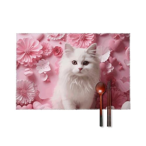Platzsets Katze und Herz 6er Set Hitzebeständige Platzsets für Küche Esstisch Waschbar Leicht Zu Reinigen Tischmatten Langlebig Rutschfeste Essmatte für Party Outdoor Dekoration Platzsets Katze und Herz 6er Set Hitzebeständige Platzsets für Küche Esstisch Waschbar Leicht Zu Reinigen Tischmatten Langlebig Rutschfeste Essmatte für Party Outdoor Dekoration von RTFGHJS