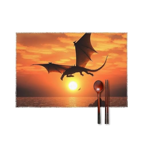 Sea Sunset Flying Dragon Tischsets 6er Set Hitzebeständige Platzsets für Küche Esstisch Waschbar Leicht zu Reinigen Tischmatten Langlebig Rutschfeste Essmatte für Party Outdoor Dekoration von RTFGHJS