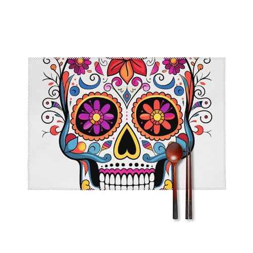 Sugar Skull Tischsets 6er Set Hitzebeständige Platzsets für Küche Esstisch Waschbar Leicht Zu Reinigen Tischmatten Langlebig Rutschfeste Essmatte für Party Outdoor Dekoration Sugar Skull Tischsets 6er Set Hitzebeständige Platzsets für Küche Esstisch Waschbar Leicht Zu Reinigen Tischmatten Langlebig Rutschfeste Essmatte für Party Outdoor Dekoration von RTFGHJS