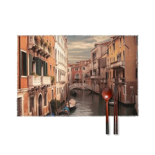 Tischsets 4er Set Hitzebeständig Tischset Waschbar Leicht Zu Reinigen Platzset Langlebig Rutschfest Esstisch Matten Set Schöne Venedig K Blick Küche Platzsets für Esszimmer Indoor Outdoor von RTFGHJS