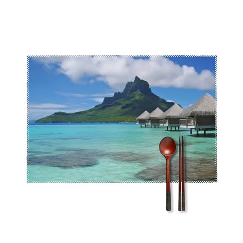Tischsets 4er Set Hitzebeständig Tischset Waschbar Leicht Zu Reinigen Platzset Langlebig Rutschfest Esstisch Matten Set Tahiti Strand Küche Platzsets für Esszimmer Indoor Outdoor Tischsets 4er Set Hitzebeständig Tischset Waschbar Leicht Zu Reinigen Platzset Langlebig Rutschfest Esstisch Matten Set Tahiti Strand Küche Platzsets für Esszimmer Indoor Outdoor von RTFGHJS