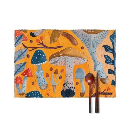 Tischsets 4er Set Hitzebeständig Tischset Waschbar Leicht Zu Reinigen Platzset Langlebig Rutschfest Esstisch Matten Set Verschiedene Pilze Küche Platzsets für Esszimmer Indoor Outdoor von RTFGHJS