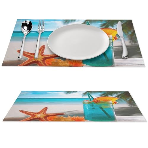 Tischsets Hitzebeständig Tropischer Cocktail mit Seestern PVC Tischsets für Küche Esstisch Waschbar Leicht zu Reinigen Tischmatten Langlebig Rutschfeste Essmatten für Esszimmer Dekoration von RTFGHJS