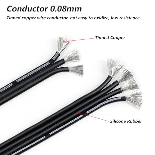 2P 3P 4P 6P 8P 10P Mehradriges, weiches, paralleles Silikonkabel 30 28 26 24 22 20AWG Flexible, hochtemperaturbeständige Kupferkabel(Black-10P,50 METERS_24AWG) von RTKYYZ