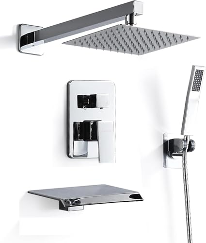 RTOBWEYE 25.4 cm Duscharmatur Set Wandmontage Regendusche Duschsystem mit Hochdruck-Handbrause Badezimmer Mischbatterie Duschset Rough-in Ventil und Trim Kit mit Wannenauslauf Silber RTOBWEYE 25.4 cm Duscharmatur Set Wandmontage Regendusche Duschsystem mit Hochdruck-Handbrause Badezimmer Mischbatterie Duschset Rough-in Ventil und Trim Kit mit Wannenauslauf Silber von RTOBWEYE