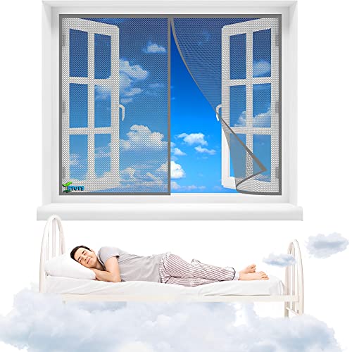 Fliegengitter Fenster, 105 x 130 cm Magnet Fliegengitter Automatisch Verschließen mit Full Frame Klettverschluss ohne Bohren für Balkontür Wohnzimmer Terrassentür【Grau】 von RTOTS