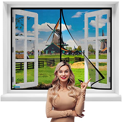 Insektenschutz Magnetfenster, 130 x 105 cm Magnet Fliegengitter Fenster Ohne Bohren, Insektenschutz Fliegengitter fenster Vorhang Klettband Fliegengitter Sommer【Schwarz】 von RTOTS