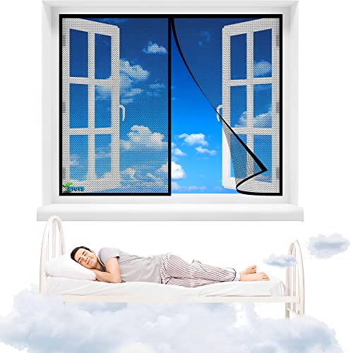 Magnet Fliegengitter Fenster BalkonFenster 105 x 130 cm Magnetischer Fliegenvorhang Moskitonetz, Magnetische Adsorption, Faltbar, Auto Schließen Luft kann frei strömen, für Türen/Patio【Schwarz】 von RTOTS