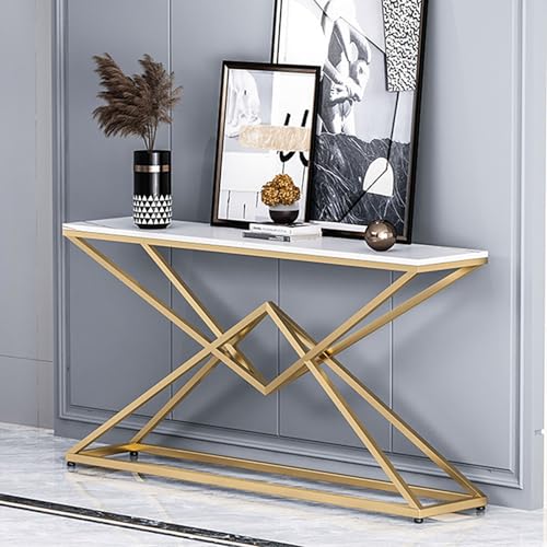 RTREADE Moderner Eingangstisch, Einfacher Wohnzimmer-Sofatisch, Flurtisch mit geometrischem Metallsockel, für kleinen Raum, für Eingang, Flur, Wohnzimmer(White,80cm/31.5in) von RTREADE