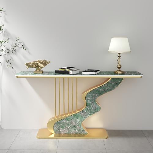 RTREADE Moderner Konsolentisch, Beistelltisch mit Gold Metallgestell, Industrie Flurtisch, Sofatisch für kleinen Raum, für Eingang, Flur, Wohnzimmer(Green,80cm/31.5in) von RTREADE