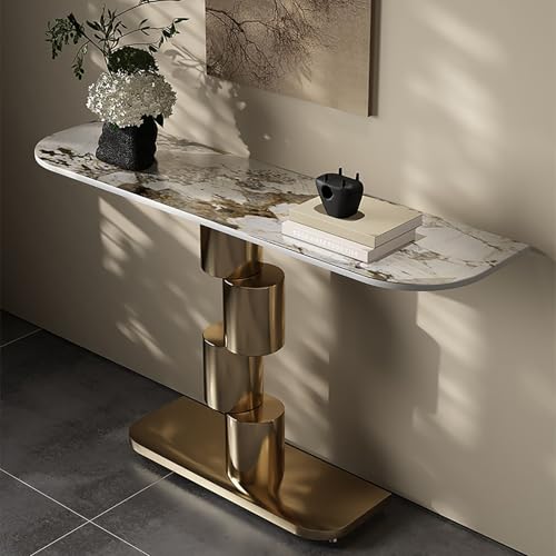 RTREADE Moderner Konsolentisch, Einfacher Wohnzimmer-Sofatisch, Schmaler Flurtisch mit Metallrahmen, für kleinen Raum, für Eingang, Flur, Wohnzimmer(Gold,80cm/31.5in) von RTREADE