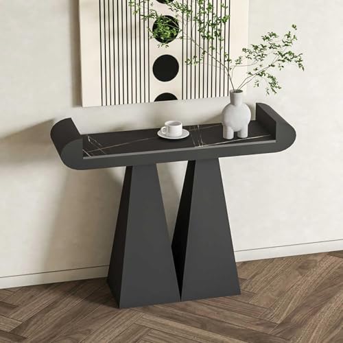 RTREADE Moderner Konsolentisch, Eingangsbereich Deko Tisch, Flurtisch mit geometrischem Metallsockel, für kleinen Raum, für Eingang, Flur, Wohnzimmer(Black,80cm/31.5in) von RTREADE