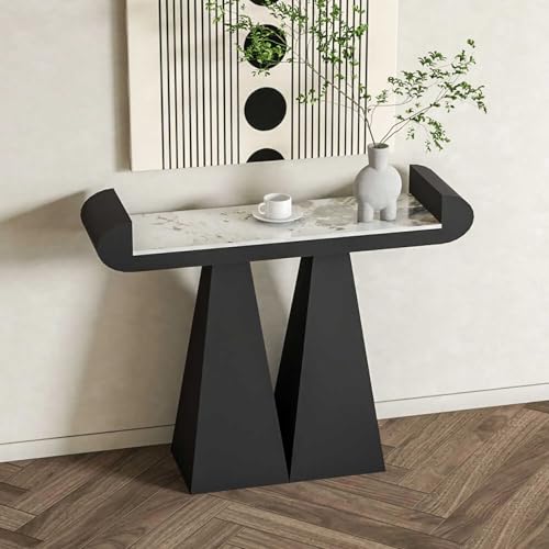 RTREADE Moderner Konsolentisch, Eingangsbereich Deko Tisch, Flurtisch mit geometrischem Metallsockel, für kleinen Raum, für Eingang, Flur, Wohnzimmer(White,80cm/31.5in) von RTREADE