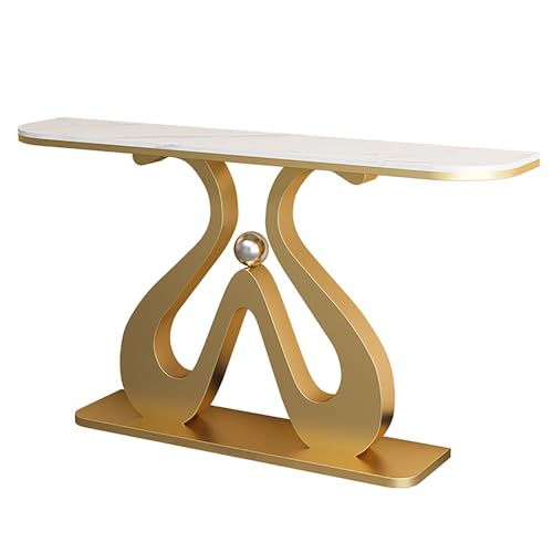 RTREADE Moderner Konsolentisch, Geometrischer Sofatisch, Flurtisch mit geometrischem Metallsockel, für kleinen Raum, für Eingang, Flur, Wohnzimmer(White 2,120cm/47.5in) von RTREADE