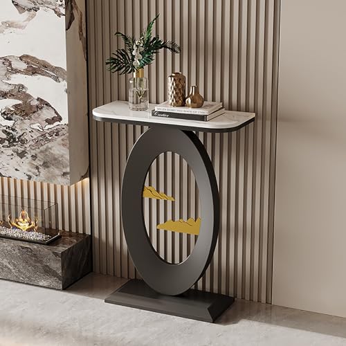 RTREADE Moderner Konsolentisch, Industrie Flurtisch, Flurtisch mit geometrischem Metallsocke, für kleinen Raum, für Eingang, Flur, Wohnzimmer, Schlafzimmer(Black,100cm/39.5in) von RTREADE