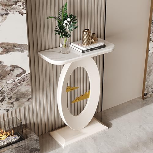 RTREADE Moderner Konsolentisch, Industrie Flurtisch, Flurtisch mit geometrischem Metallsocke, für kleinen Raum, für Eingang, Flur, Wohnzimmer, Schlafzimmer(White,80cm/31.5in) von RTREADE