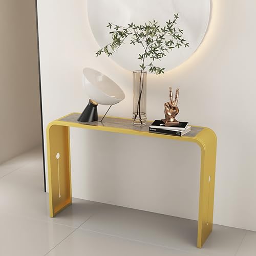 RTREADE Moderner Konsolentisch, Industrie Flurtisch, Flurtisch mit geometrischem Metallsockel, Eingangsbereich Deko Tisch, für Eingang, Flur, Vorzimmer, Wohnzimmer(Yellow,60cm/24in) von RTREADE