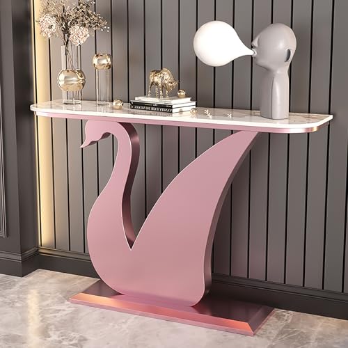 RTREADE Moderner Konsolentisch, Industrie Flurtisch für Eingangsbereich, Beistelltisch mit Metallgestell, für kleinen Raum, für Eingang, Flur, Wohnzimmer(Pink,120cm/47.5in) von RTREADE