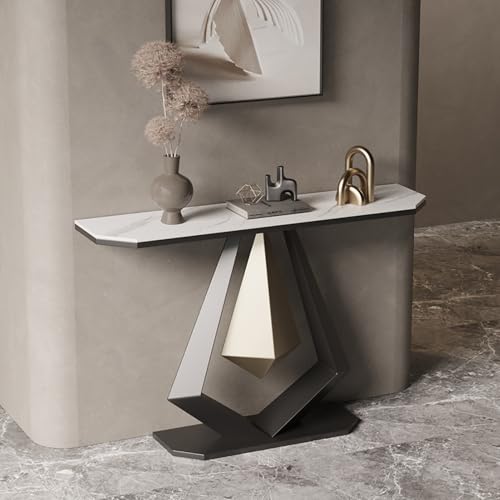 RTREADE Schmal Konsolentisch, Industrie Flurtisch, Flurtisch mit geometrischem Metallsockel, Geometrischer Sofatisch, für Eingang, Flur, Vorzimmer, Wohnzimmer(Black,120cm/47.5in) von RTREADE