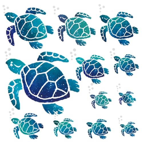 RTRTGS 12 Pcs Blaue Meeresschildkröte, Klare Aufkleber Vinyl Wandaufkleber Dekoration, Kinder Sticker Schildkröten, für Haus Büro Wohnzimmer Wand Bad Toilette von RTRTGS