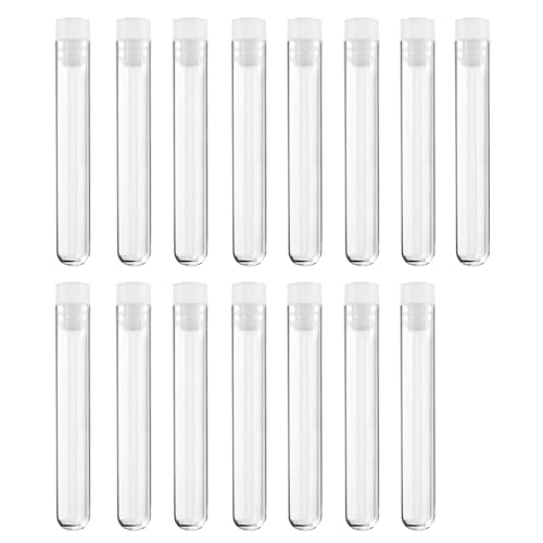 RTRTGS 15 Stück 10x1.5CM Probenbehälter,Reagenzglas mit schraubverschluss, Reagenzglas Kunststoff Zentrifugenröhrchen, mit Schraubverschluss und Abgestuften für Labor Chemie Experimente von RTRTGS
