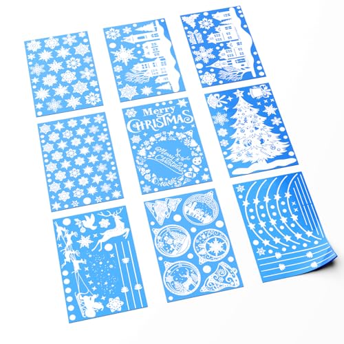 RTRTGS 244 STK Fensterbilder Weihnachten Selbstklebend,Weiß Fensterdeko Weihnachten Wiederverwendbar,PVC Schneeflocken Fensterdeko, fenstersticker Weihnachten mit Häuser für Winter Fenster von RTRTGS