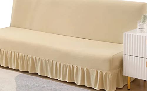 3/2 Sitzer Couch Überzug /Sofabezug Ohne Armlehnen Stretch Armless Schlafsofa-Bezüge Sofabezug Mit Rock Grau Elastischer Sofahusse Ohne Armlehne Schlafsofa Bezug ( Color : #10 , Size : 185-210cm ) von RTSFKFS