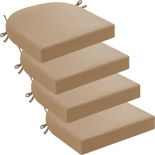 Gartenstuhlkissen Wasserdicht 50x50 45x45 40x40 4er Set Stuhlkissen Stuhl 5/8cm Dick Sitzkissen Stühle In Haus Garten Sitzpolster Outdoor Indoor Auflage(Khaki,40x47x5cm 4pcs) von RTSFKFS