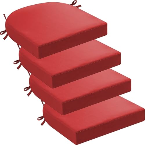 Gartenstuhlkissen Wasserdicht 50x50 45x45 40x40 4er Set Stuhlkissen Stuhl 5/8cm Dick Sitzkissen Stühle In Haus Garten Sitzpolster Outdoor Indoor Auflage(Rot,40x47x5cm 4pcs) von RTSFKFS