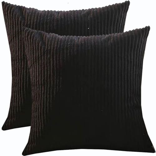 Groß Kissenbezug 80x80,2er Set Kopfkissenbezug 65x65,Kissenbezüge 60X60,Kord Zierkissenbezug Dekokissen Sofakissen Bezug Kissenhülle Dekorative Weiche Zierkissenbezüge(Black,65x65 cm set of 2) von RTSFKFS
