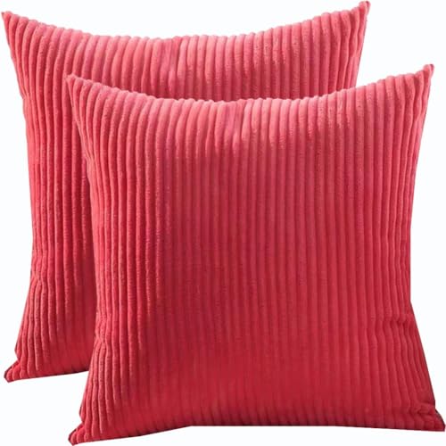 Groß Kissenbezug 80x80,2er Set Kopfkissenbezug 65x65,Kissenbezüge 60X60,Kord Zierkissenbezug Dekokissen Sofakissen Bezug Kissenhülle Dekorative Weiche Zierkissenbezüge(Watermelon Red,45x45 cm set of 2 von RTSFKFS