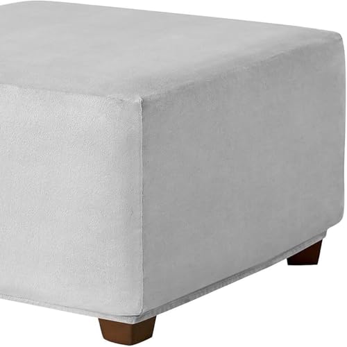 Quadratisch Samt Ottoman-Bezüge 60x60 40x40 50x50 45x45 55x55 35x35 80x80, Stretch-FußHocker-Bezug Hockerbezug, Schutz für Fußstütze, Bequemer Samt mit Elastischer Unterseite Waschbar(Hellgrau,20in/50 von RTSFKFS