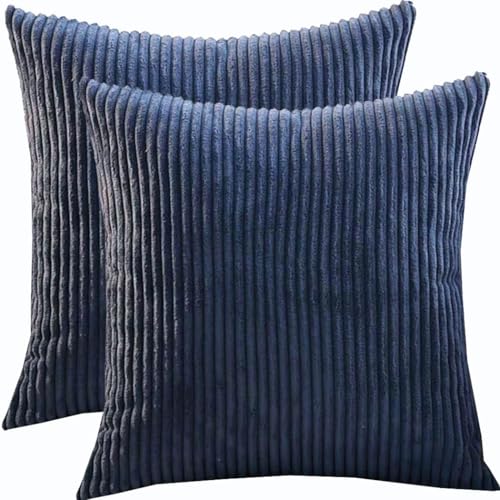 RTSFKFS Groß Kissenbezug 80x80,2er Set Kopfkissenbezug 65x65,Kissenbezüge 60X60,Kord Zierkissenbezug Dekokissen Sofakissen Bezug Kissenhülle Dekorative Weiche Zierkissenbezüge(Navy,80x80 cm Set of 2) von RTSFKFS