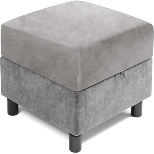 RTSFKFS Hockerbezug Quadratisch 35×35 40×40 45×45 50×50 cm, Stretch Samt Ottomane Schonbezug Für Fußhocker Mit Elastischer Unterseite(Gray,40x40 cm) von RTSFKFS