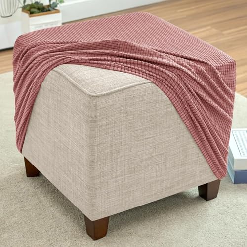 RTSFKFS Hockerbezug Quadratisch 40×40 45×45 50×50 55×55 60×60 80×80 cm, Elastische Hülle für Fußhocker, Sitzhocker, Sofa und Fußbank(Rosa,60x60cm) von RTSFKFS