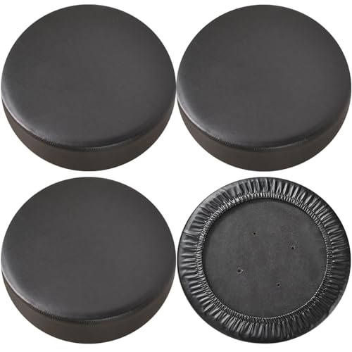 RTSFKFS Hockerbezug Rund 30-36 cm, Wasserdichter PU-Bezug für Barhocker Dehnbar, Knitterfrei, Waschbar Staubdicht, Weich Langlebig(Black,4pcs) von RTSFKFS