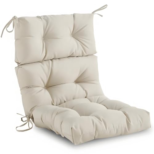 RTSFKFS Hohe Rückenlehne Stuhl Kissen for Den Außenbereich, Wasserdicht, Einteiler, Getuftet, Schaukel Stuhlkissen Mit Bändern, Adirondack-Stuhlpolster for Terrassenmöbel(Beige) von RTSFKFS